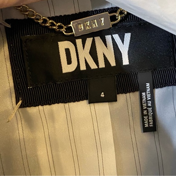 DKNY Double Breasted Vest. Black with Gold Buttons and Gold Logo Embellishments - Picture 10 of 12